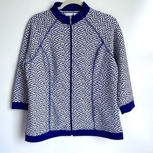 Weekends by Chicos Blue White Coastal Nautical Jacket Size 1 Lightweight Casual‎